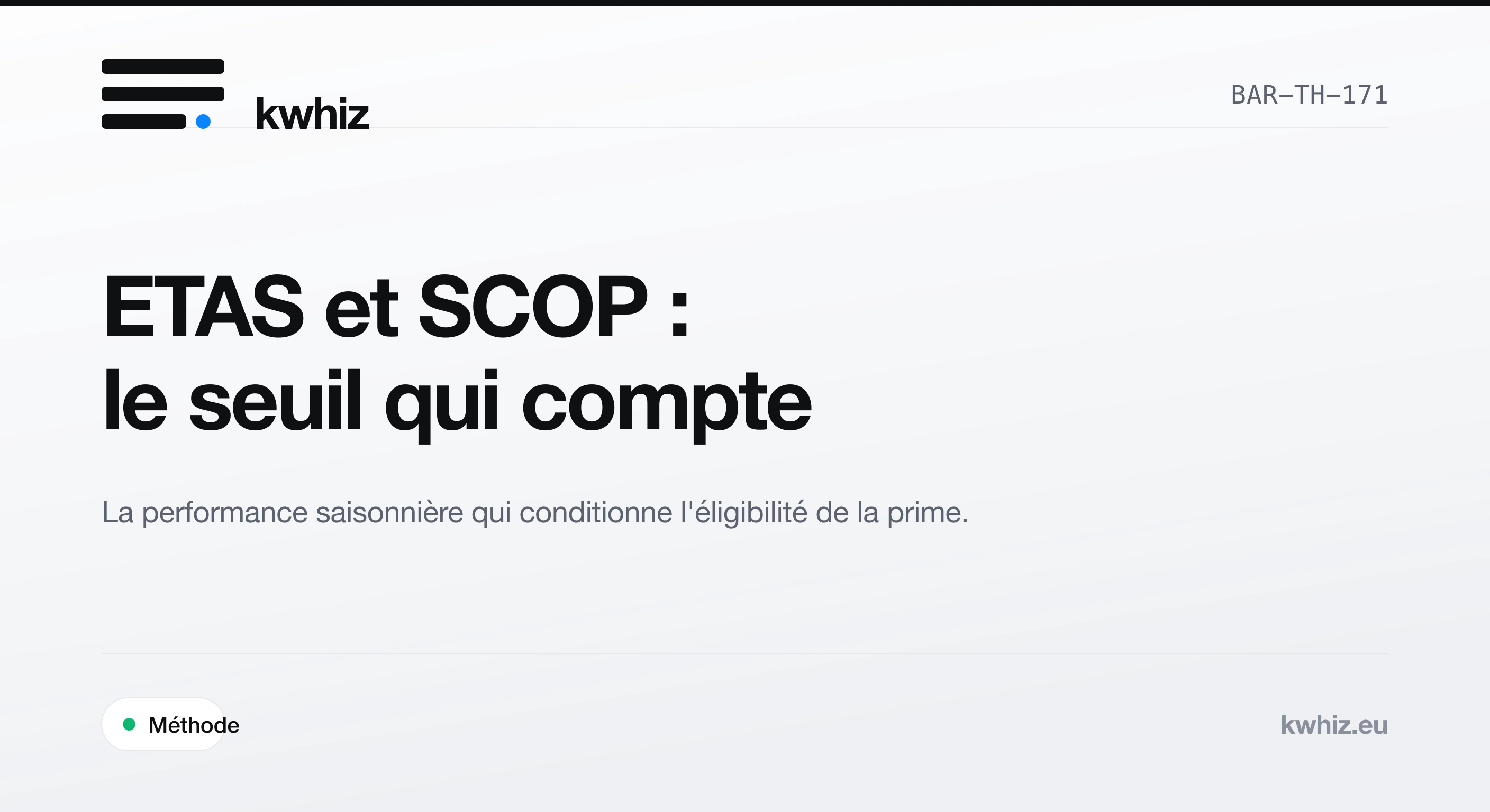 Couverture Kwhiz : ETAS et SCOP, le seuil de performance saisonnière d'une pompe à chaleur air/eau en BAR-TH-171.