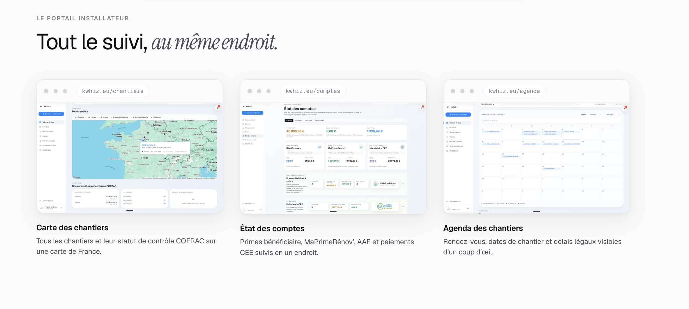 Captures V6 du portail installateur