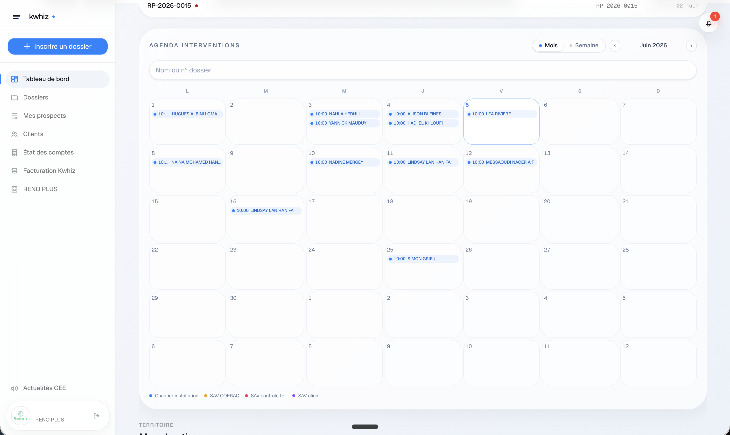 Agenda installateur Kwhiz